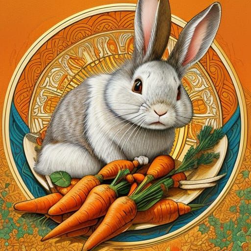 Art Nouveau Rabbit Enjoying Carrots in Golden Light