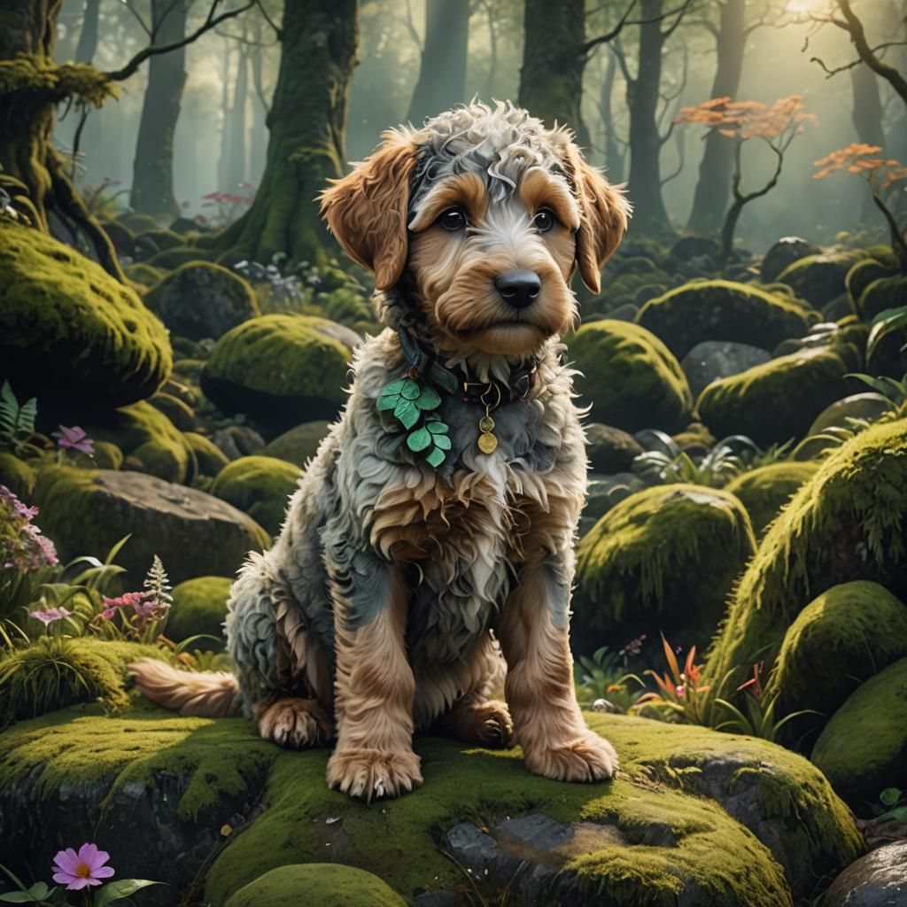 Enchanted Forest Puppy: A Detailed Matte Painting