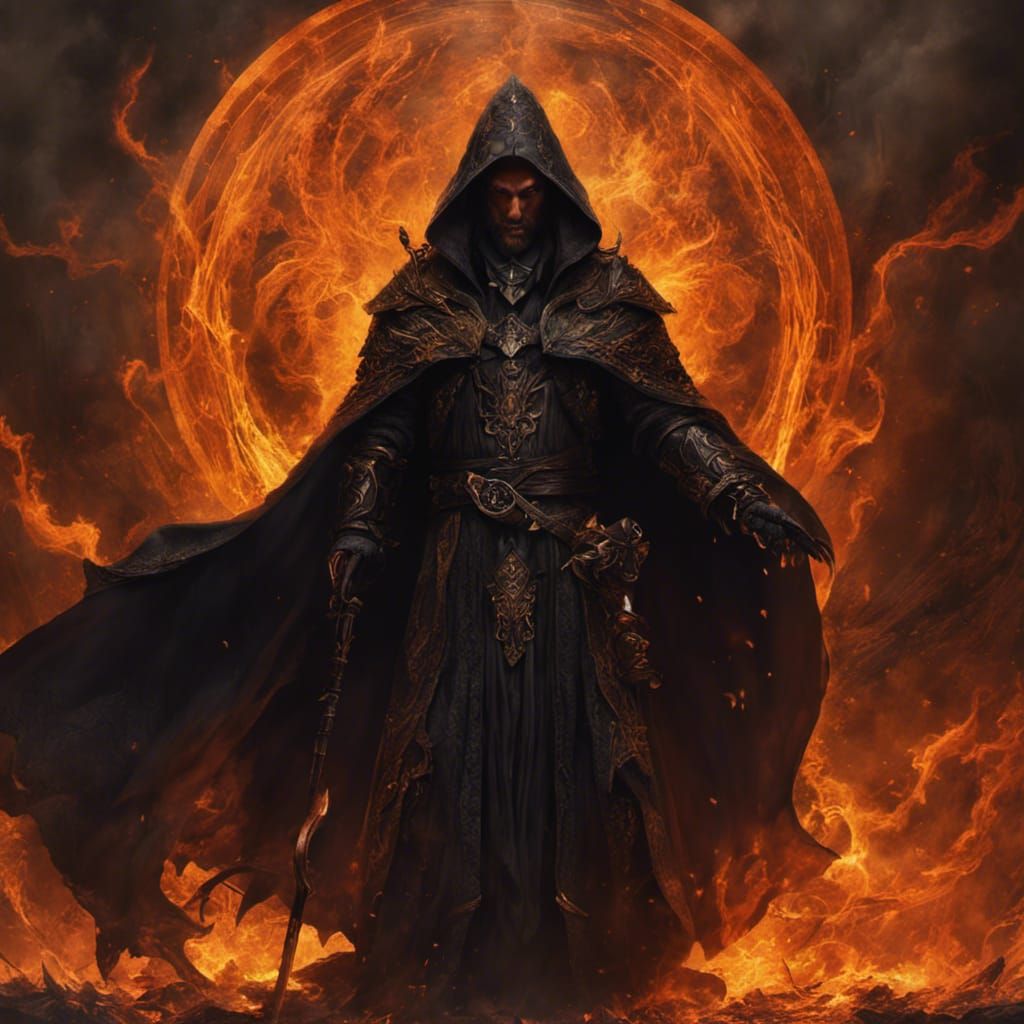 Sinister Warlock in Cloak of Smoke and Fire