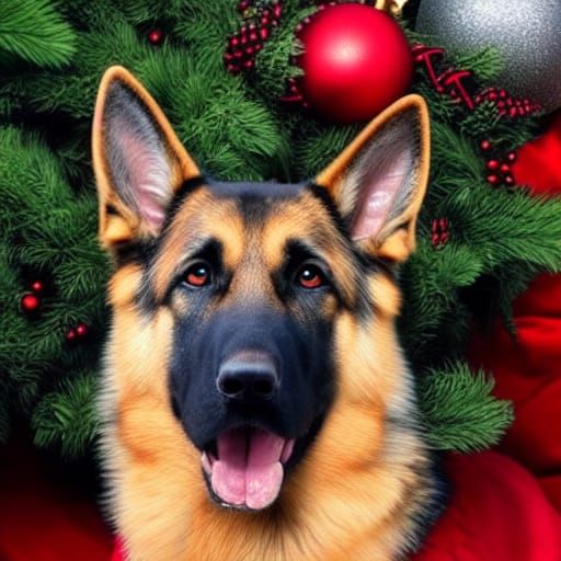 Festive Christmas German Shepherd Portrait