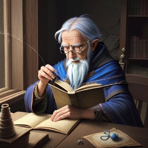 a wise old mage whose thread hums with ancient magic.