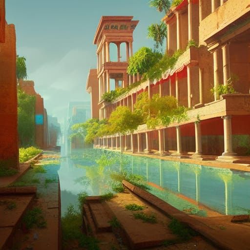 Ancient City as David Hockney-Inspired Digital Art