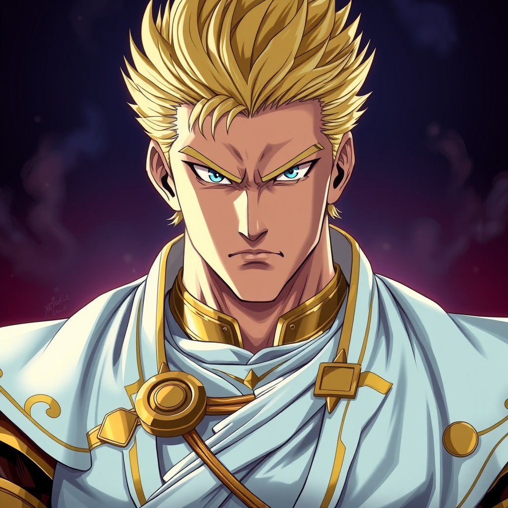 Anime Warrior in White and Gold Attire