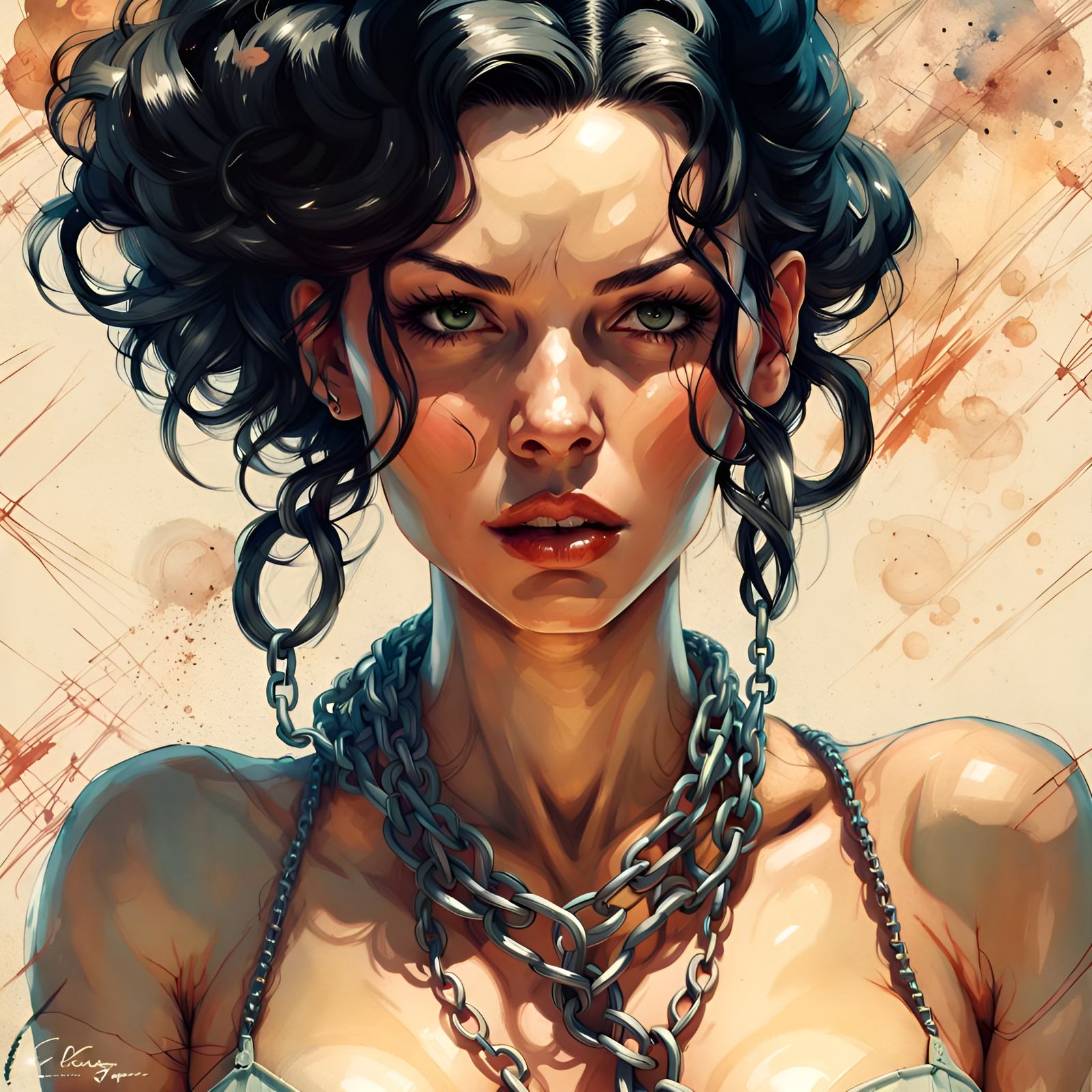 Glamorous Woman in Chain Bikini, Pin-Up Style