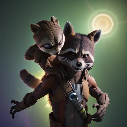 Rocket raccoon and child