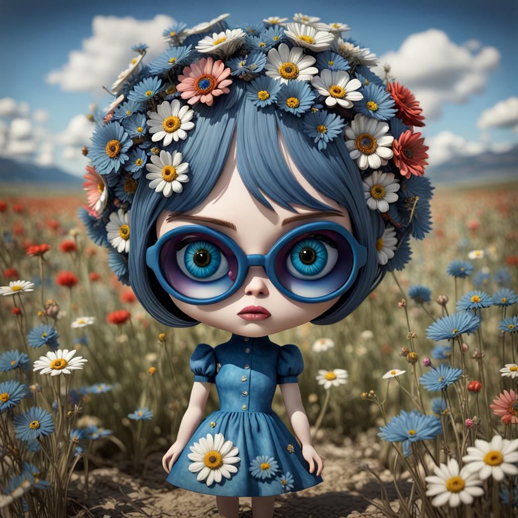 Chibi Doll in a Flower Meadow: 3D Art