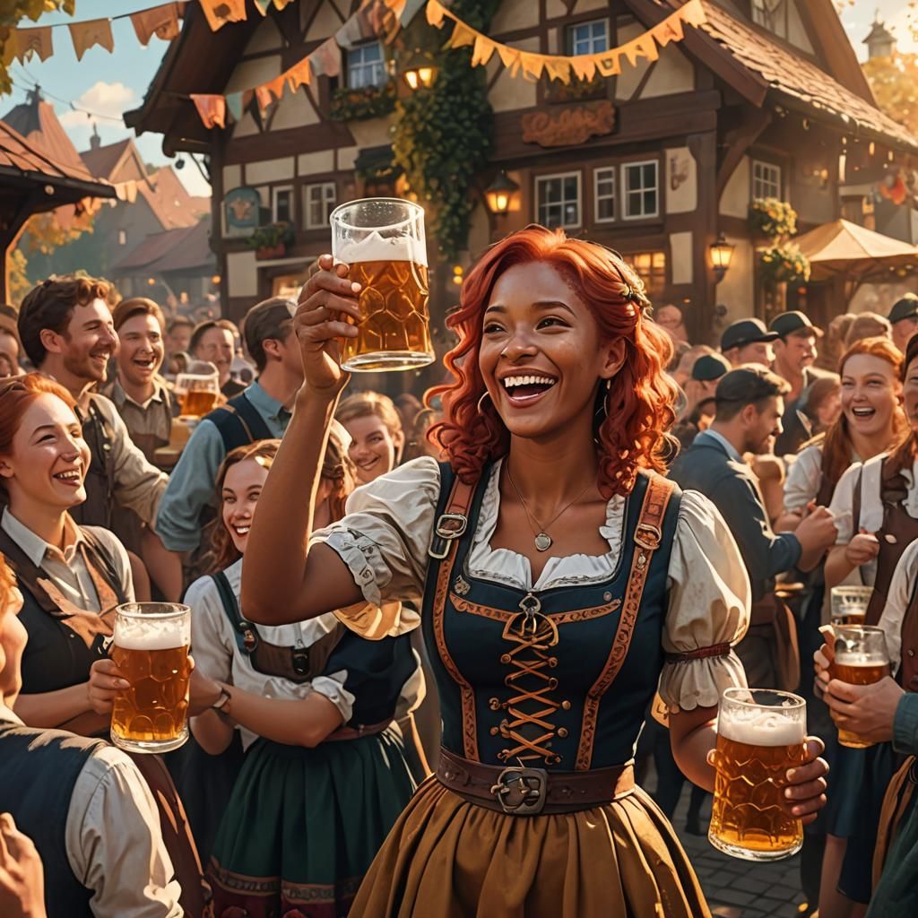 Oktoberfest Woman in Beer Garden, Fantasy Art