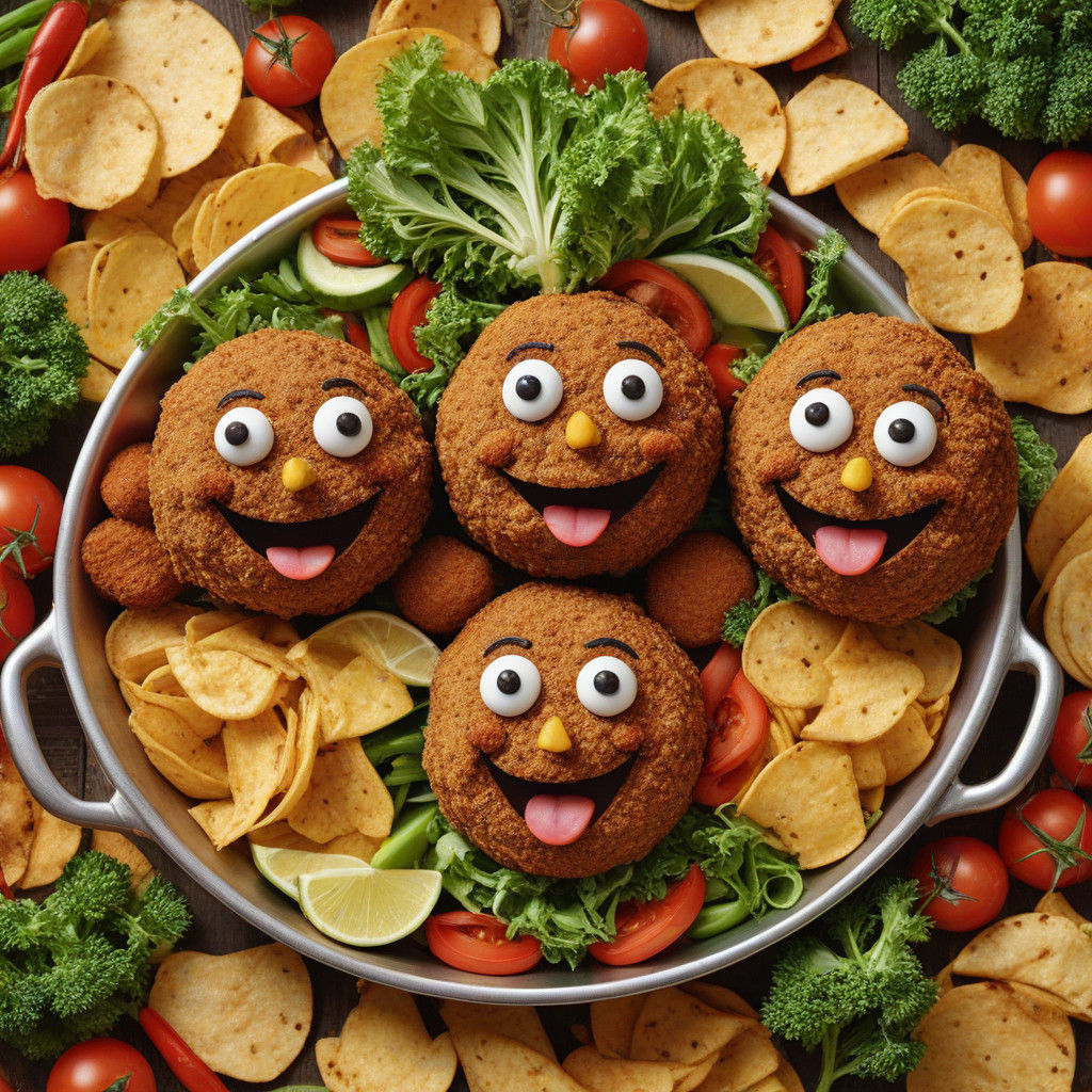 Four Happy Falafel Friends in a Whimsical Pan