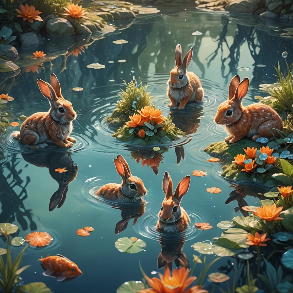 Surreal Bunnies at Crystal Water: Fantasy Concept Art