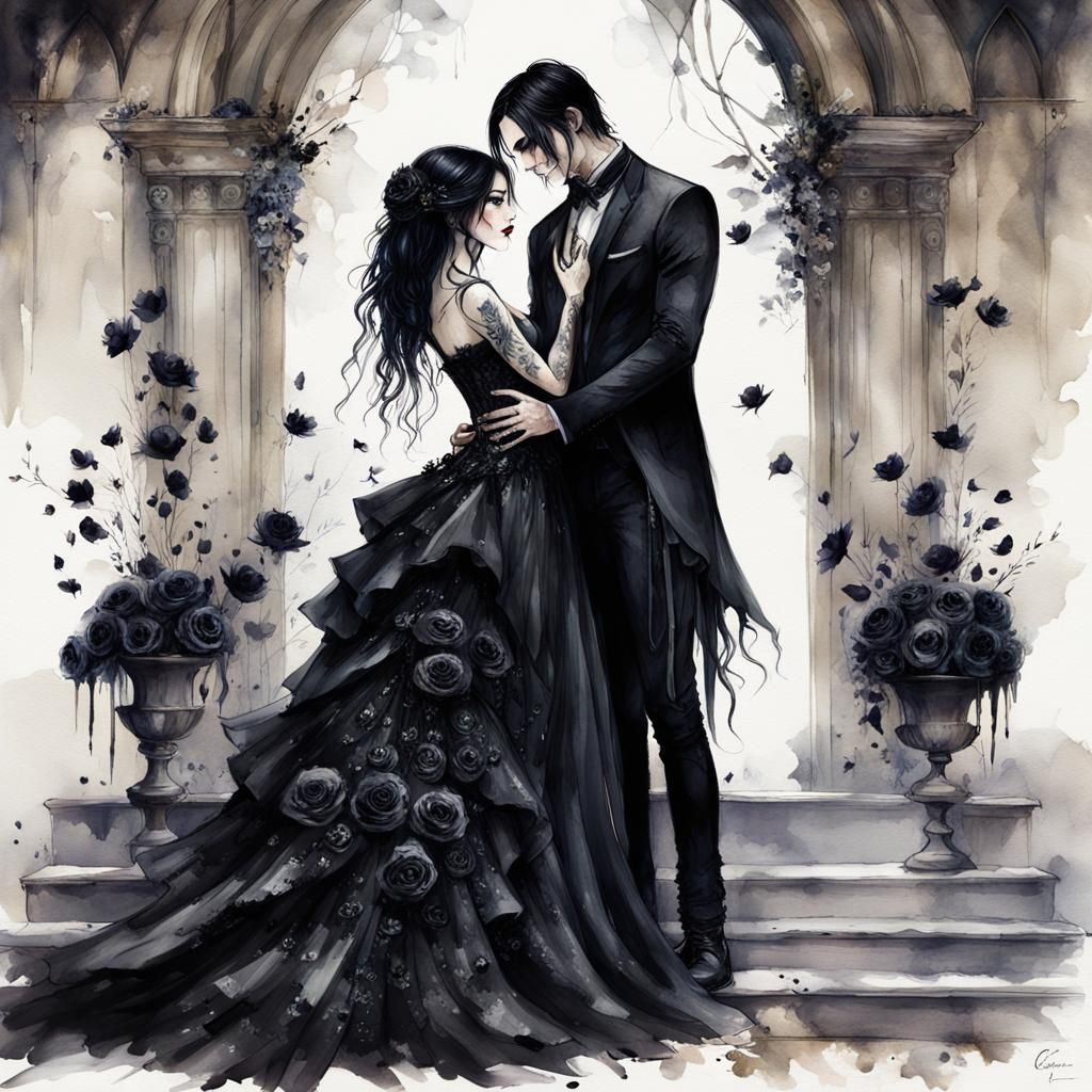 Enchanting Gothic Wedding in Watercolor Style