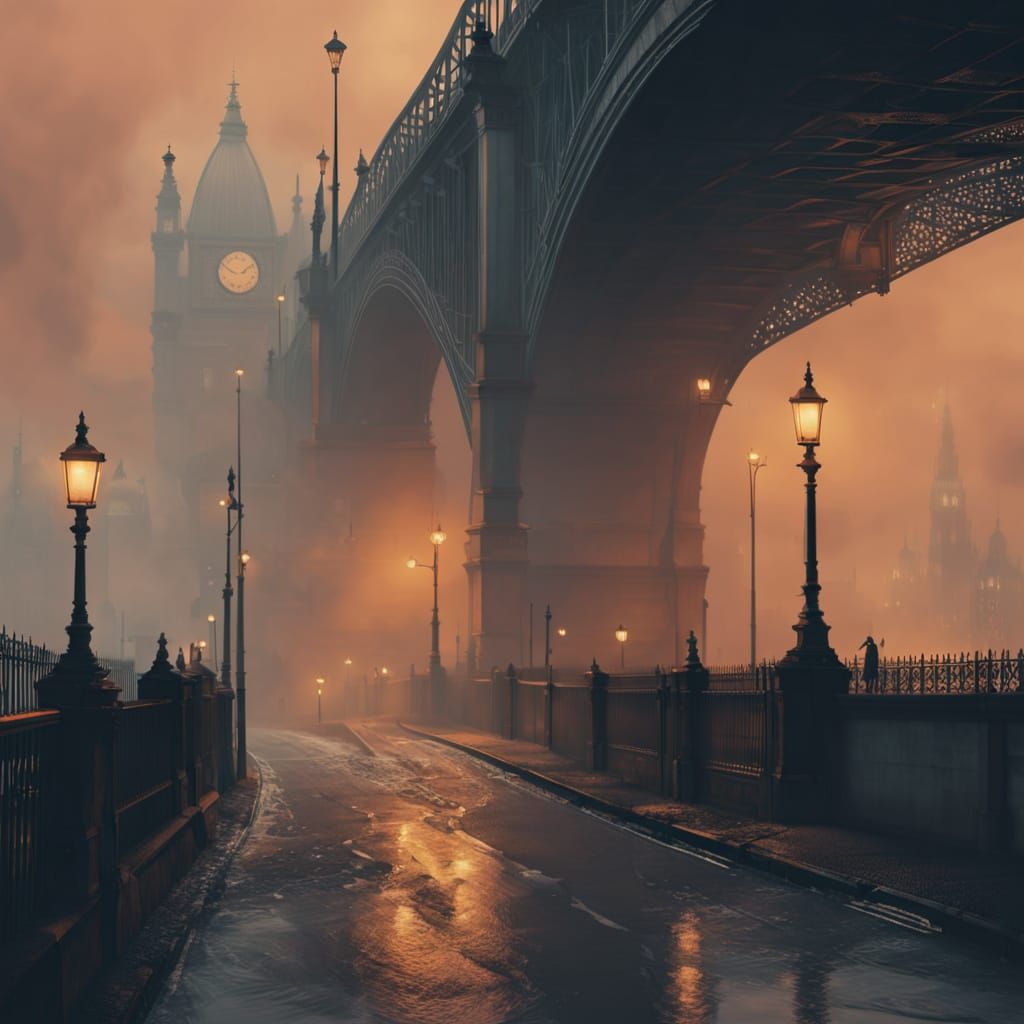 Moody Abandoned London Bridge in Atmospheric Digital Paintin...