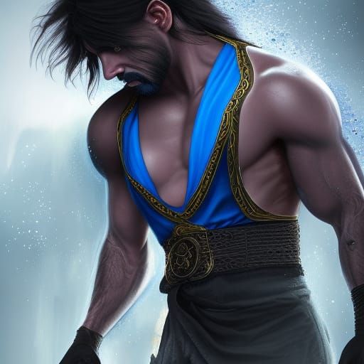 Noble Blue-Haired Man in Detailed Matte Painting Style