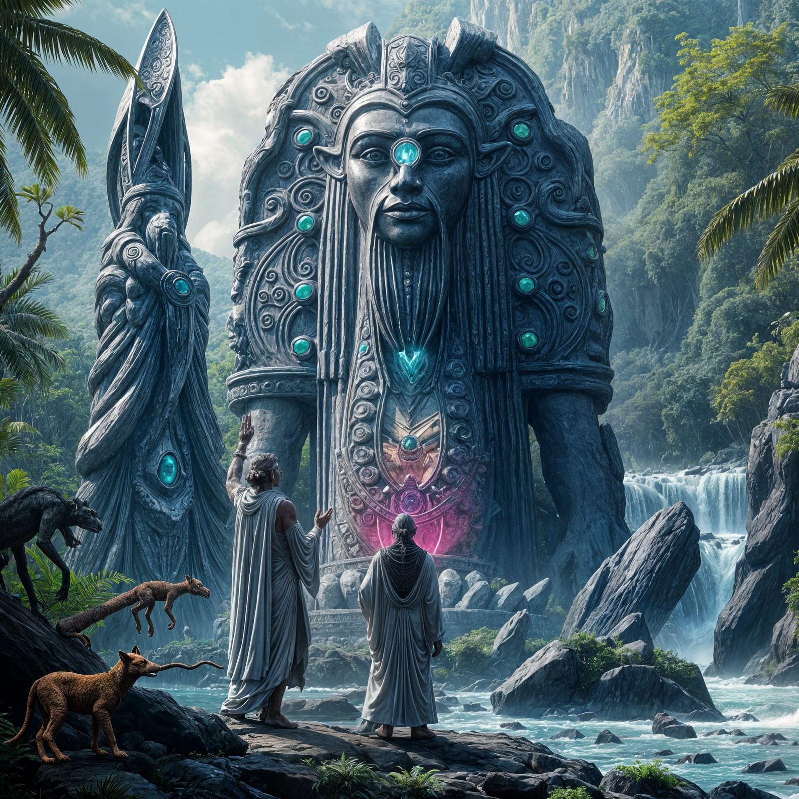 Amethyst Crystal Statue in Jungle Setting