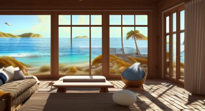 Cozy Beach House Living Room: Hyperrealistic Octane Render