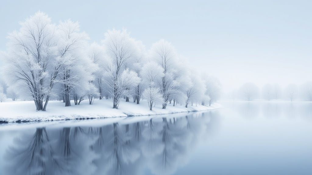 Serene Winter Landscape Photo with Frost-Covered Trees