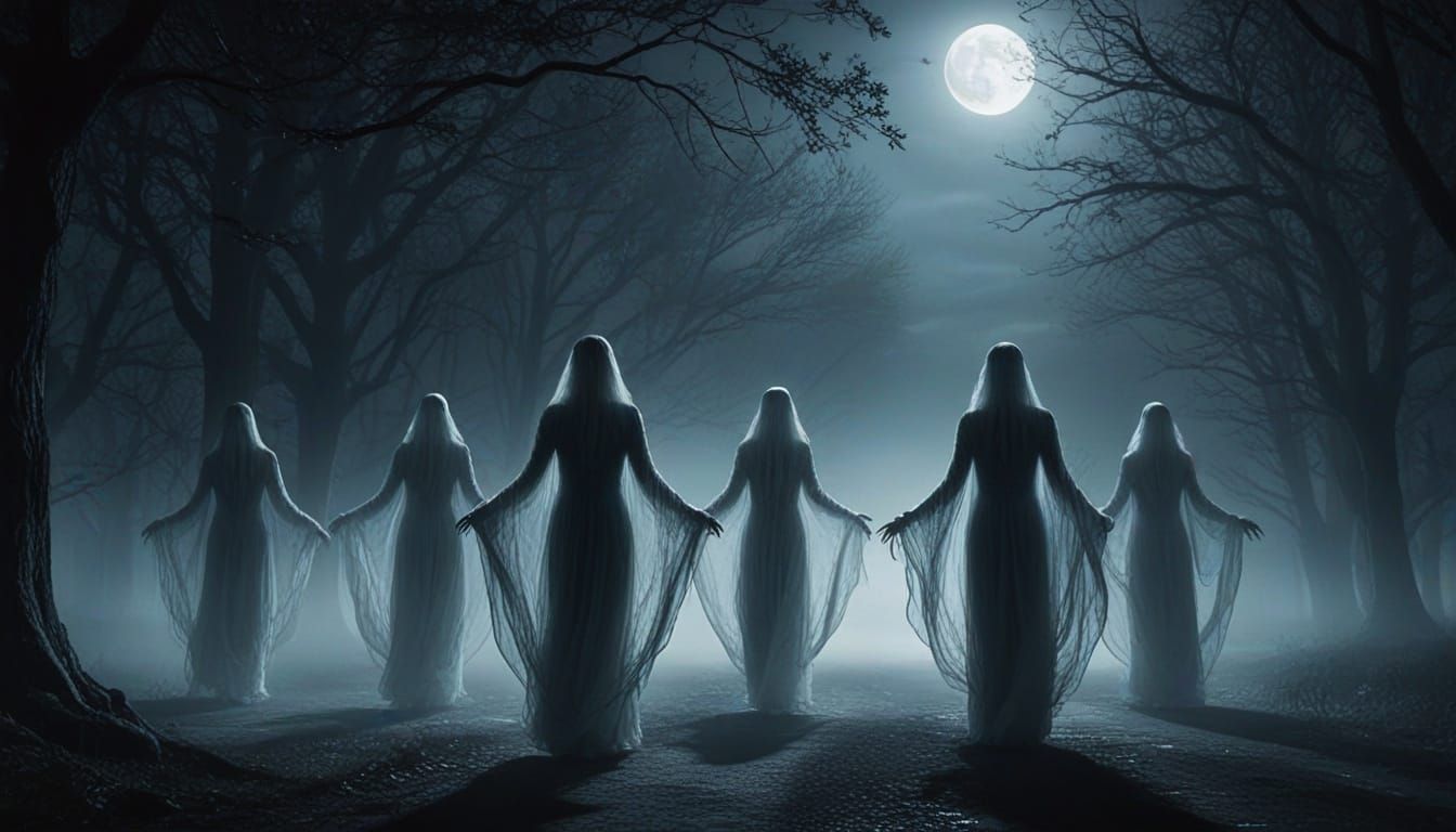 Ethereal Ghostly Dance on Eerie Moonlit Street