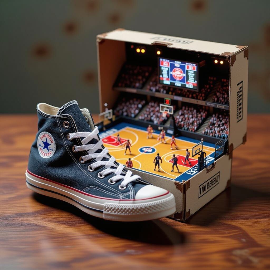 Dreamlike Miniature Basketball Stadium in Shoebox