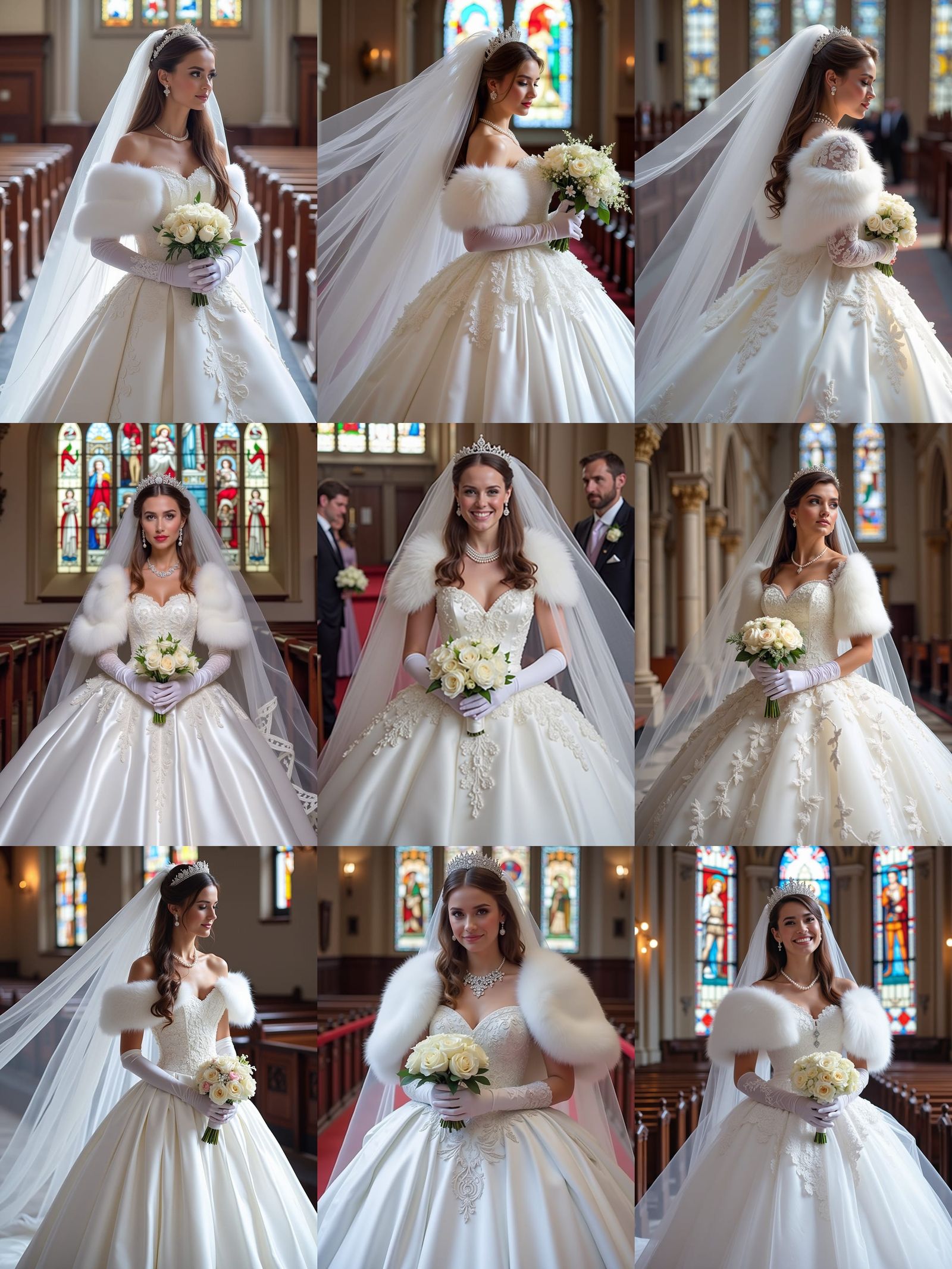 Elegant Bride in White Satin Wedding Dress