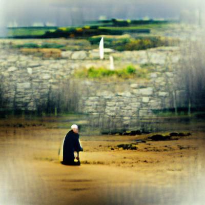 Sumi Ink Wash: A Lone Pilgrim's Journey