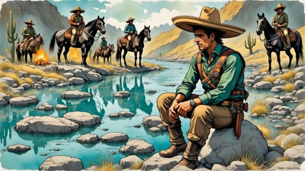 Vibrant Wild West Landscape in Watercolor Comic Book Style