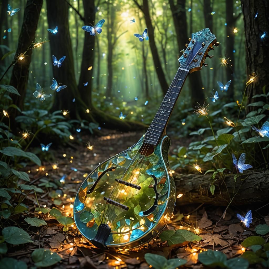 Enchanted Mandolin in Forest with Fairies