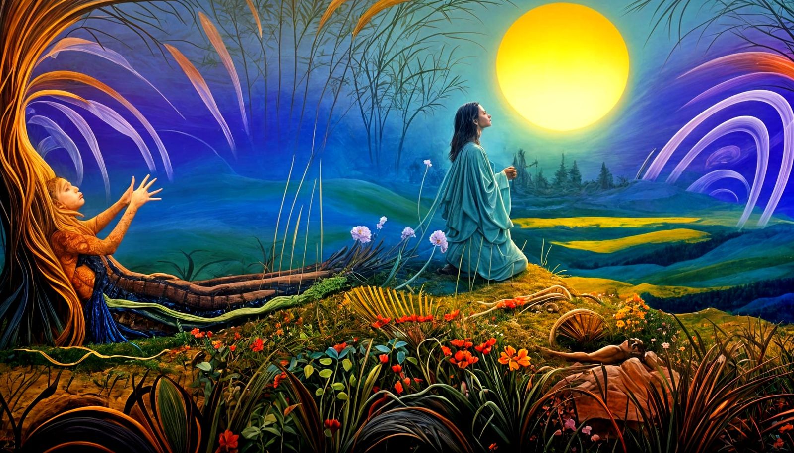 Ephemeral Land Art: Woman in Sunset Bio-Collage