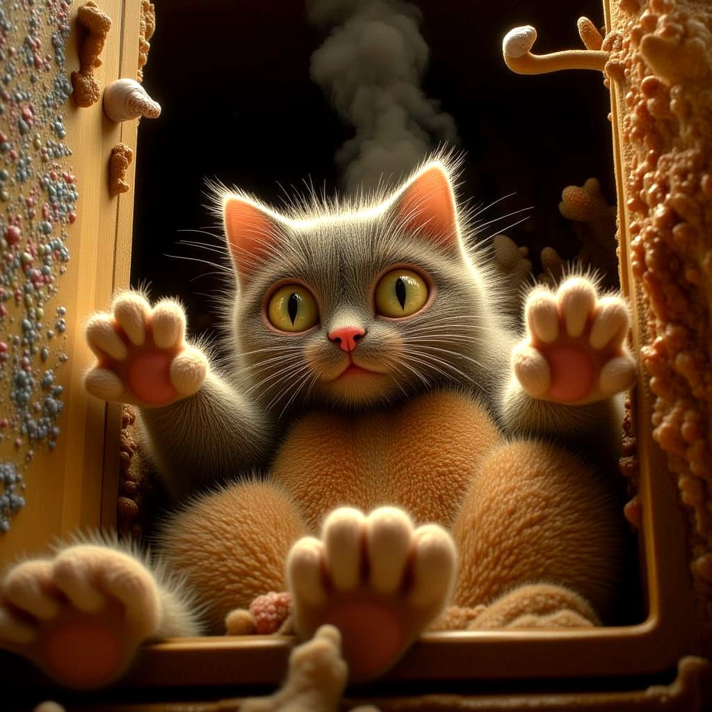 Cat Leaping Towards Camera in Hyperrealistic Style