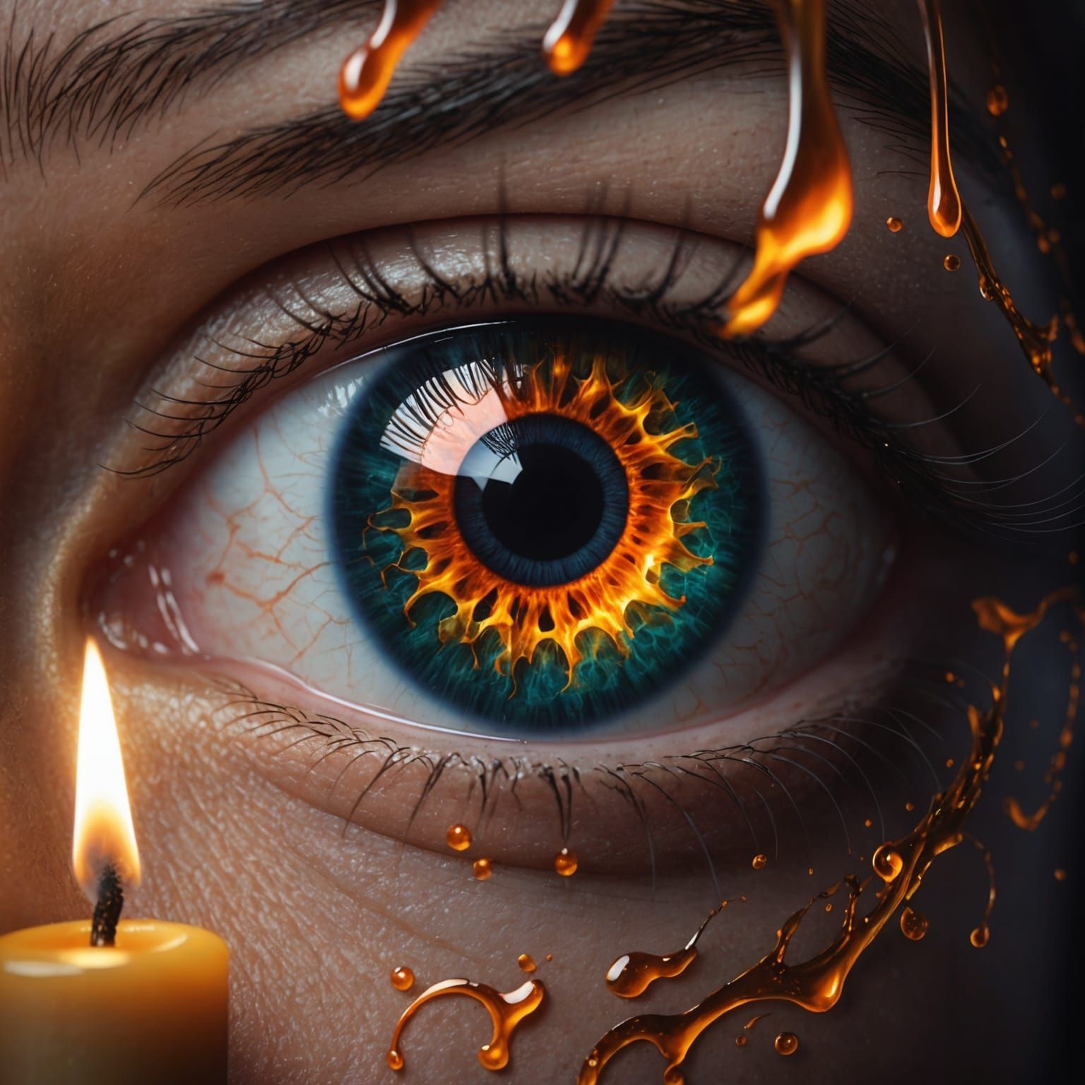 Candle Flame Reflected in Woman's Eye: Detailed Matte Painti...