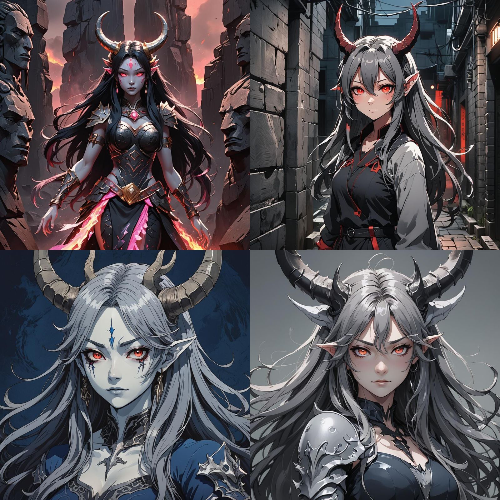 Anime Demon Girl with Horns in Cel-Shaded Style