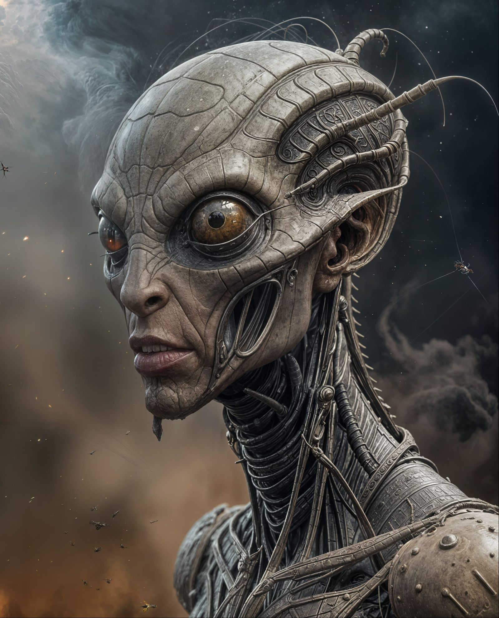 Fantastical Hybrid Alien in a Cloud of Dust