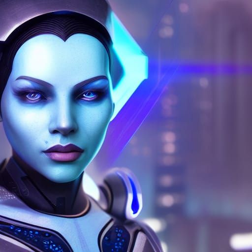 Cyberpunk Asari Portrait with Blue Lighting