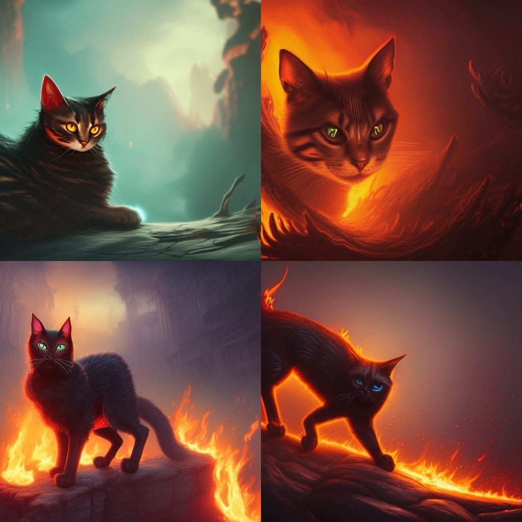 Nightmare Burning Cat: Detailed Fantasy Concept Art