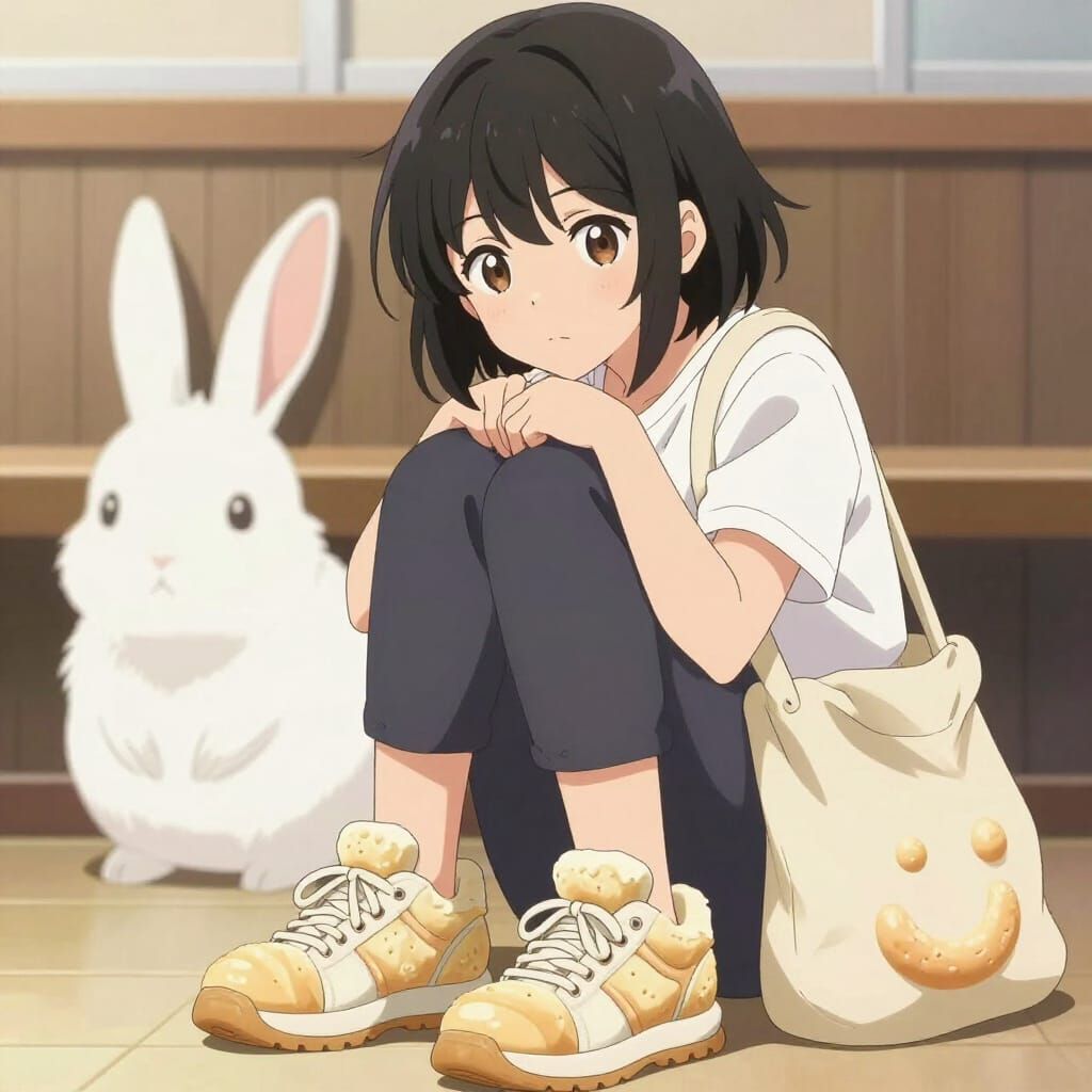 Woman with Dough Shoes and Bag with Rabbit