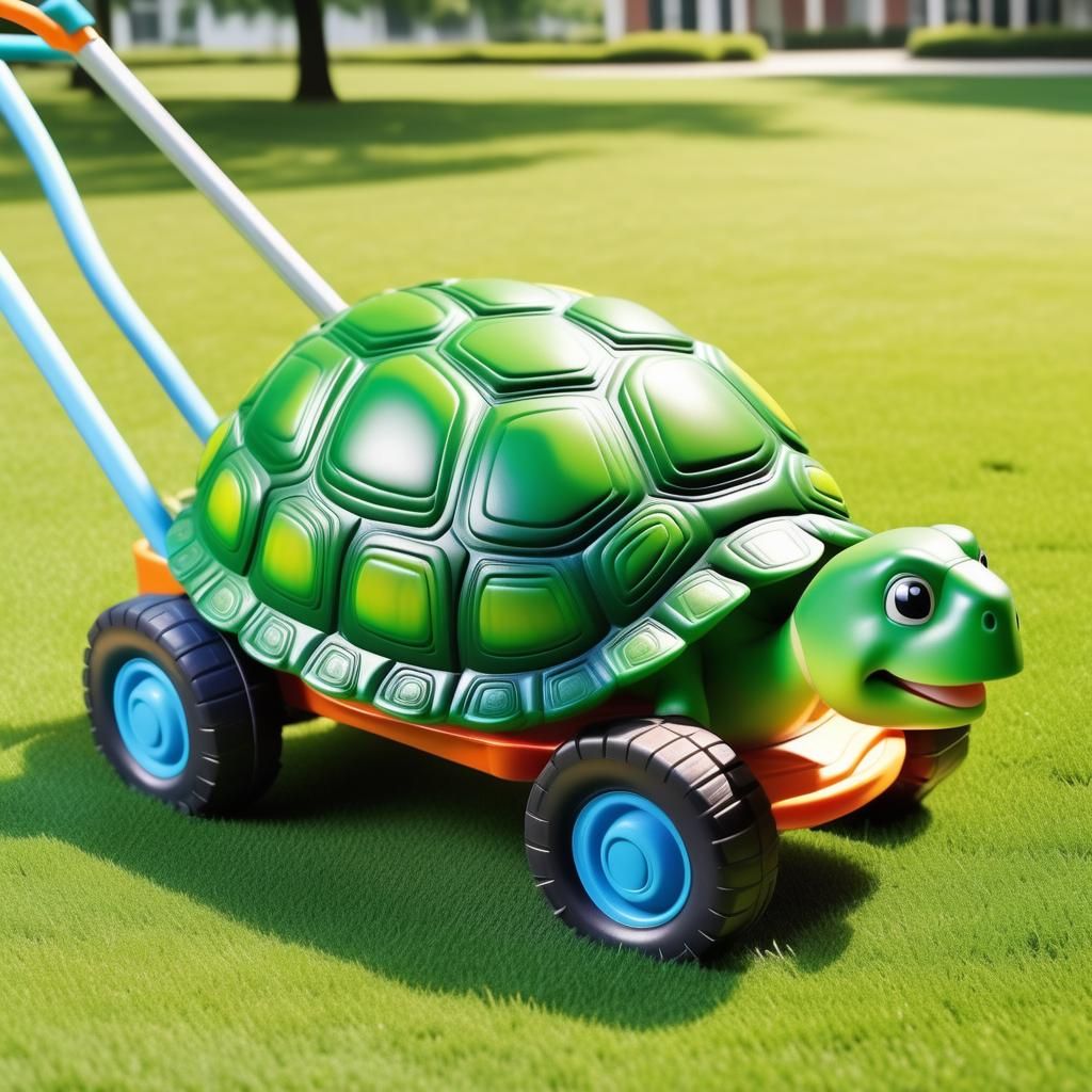 Toddler on Funny Turtle Push Toy Car