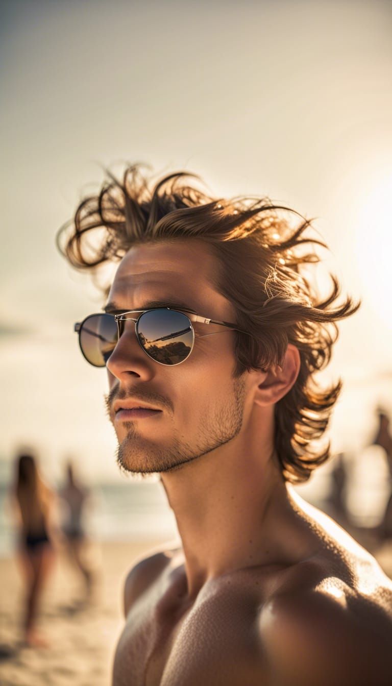 Dreamlike Beach Portrait in Soft Sunlight