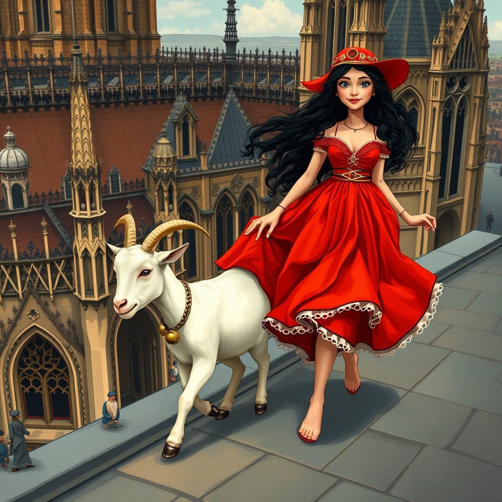 Romantic Gypsy Scene on Notre Dame Cathedral's Rooftop