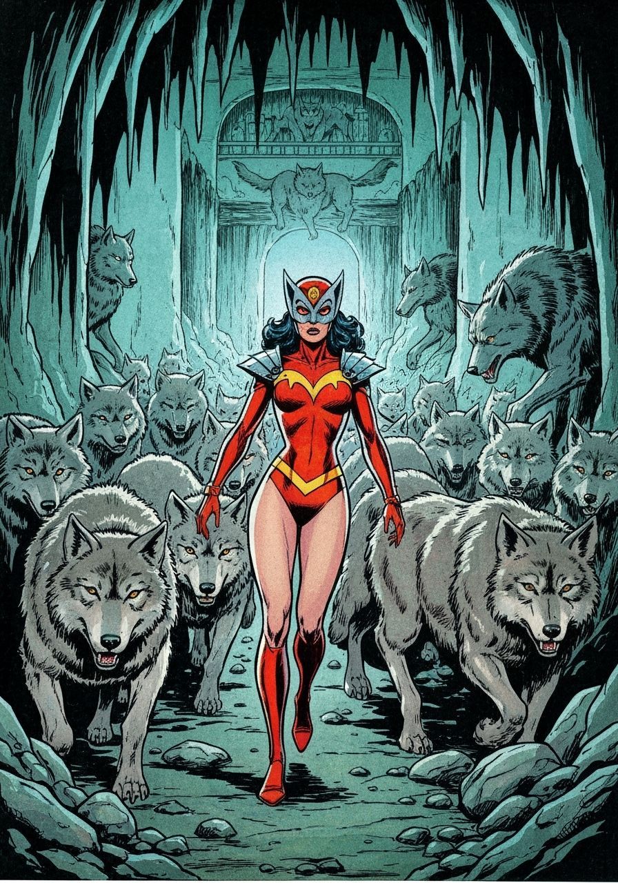 Vengeful She-Wolf Villain in Comic Book Style