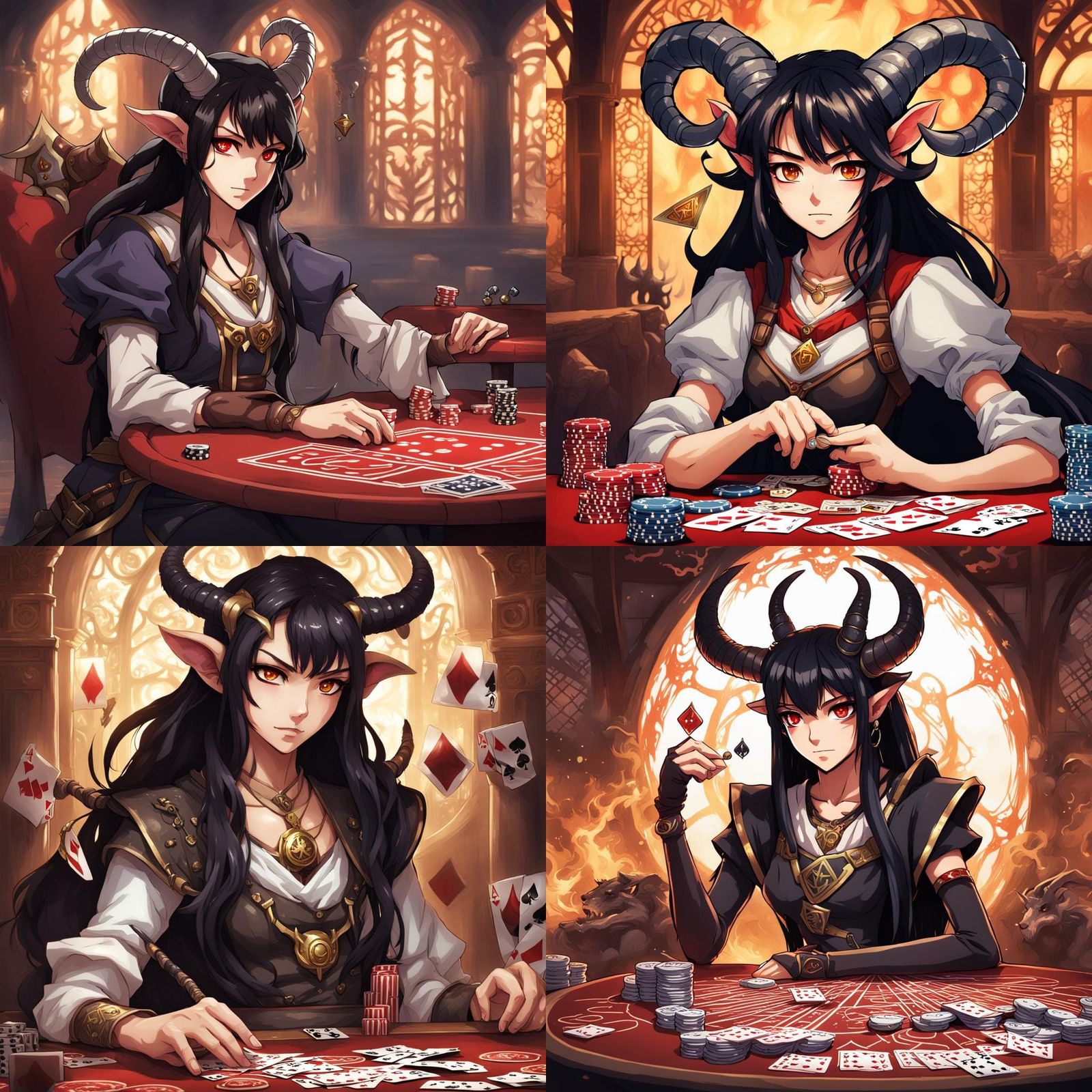 Tiefling Poker Player in Anime Style