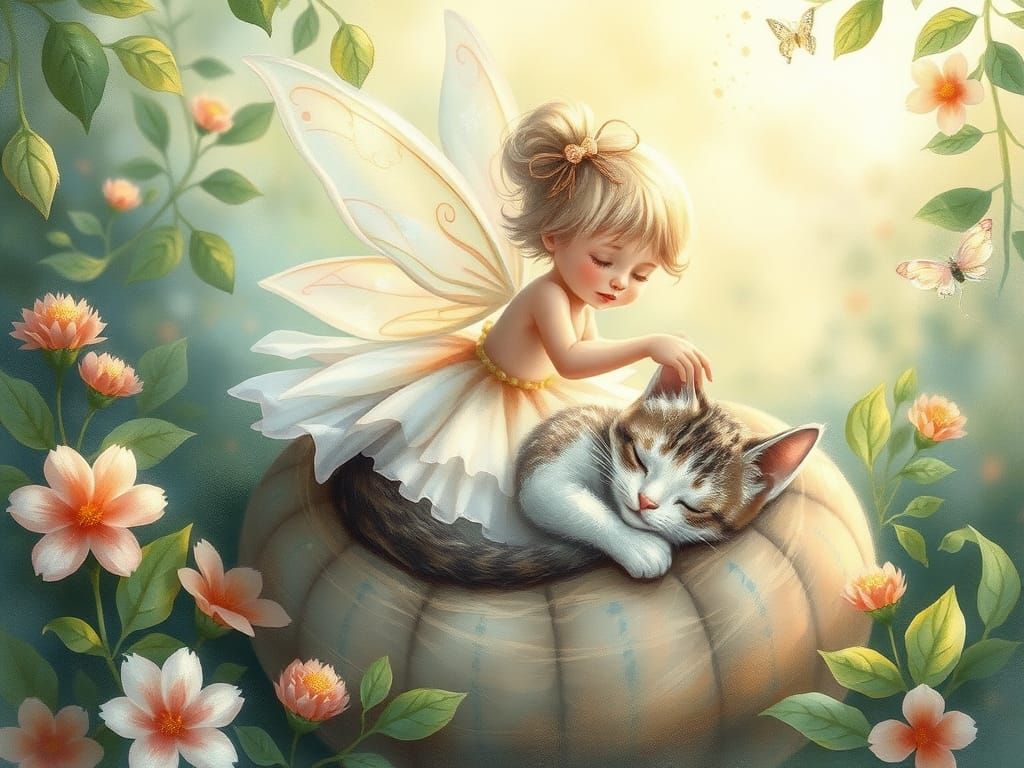 Dreamy Fairy Whispers to Slumbering Kitten