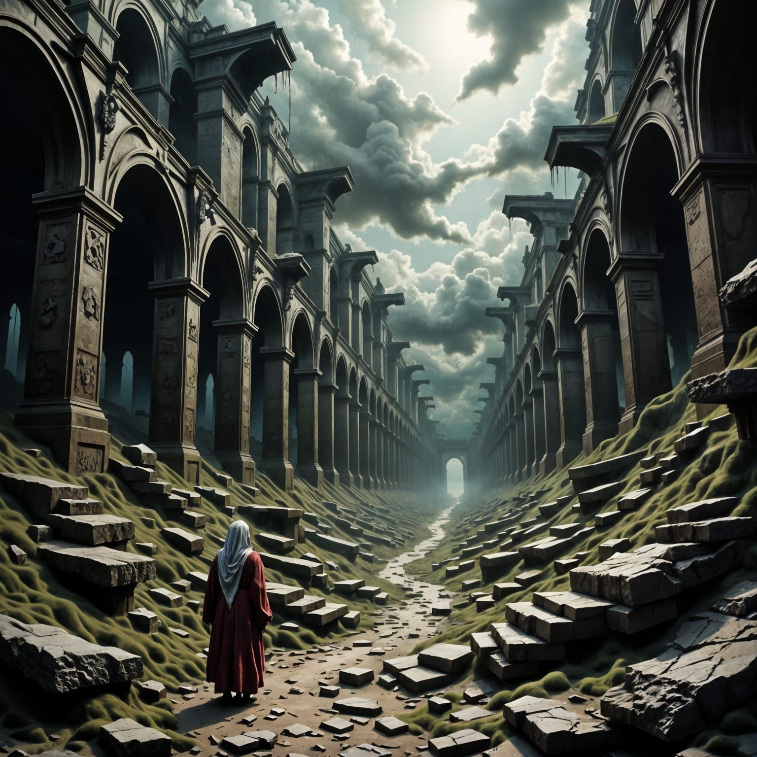 Dante's Inferno: 1. Limbo in a Desolate, Gray Landscape