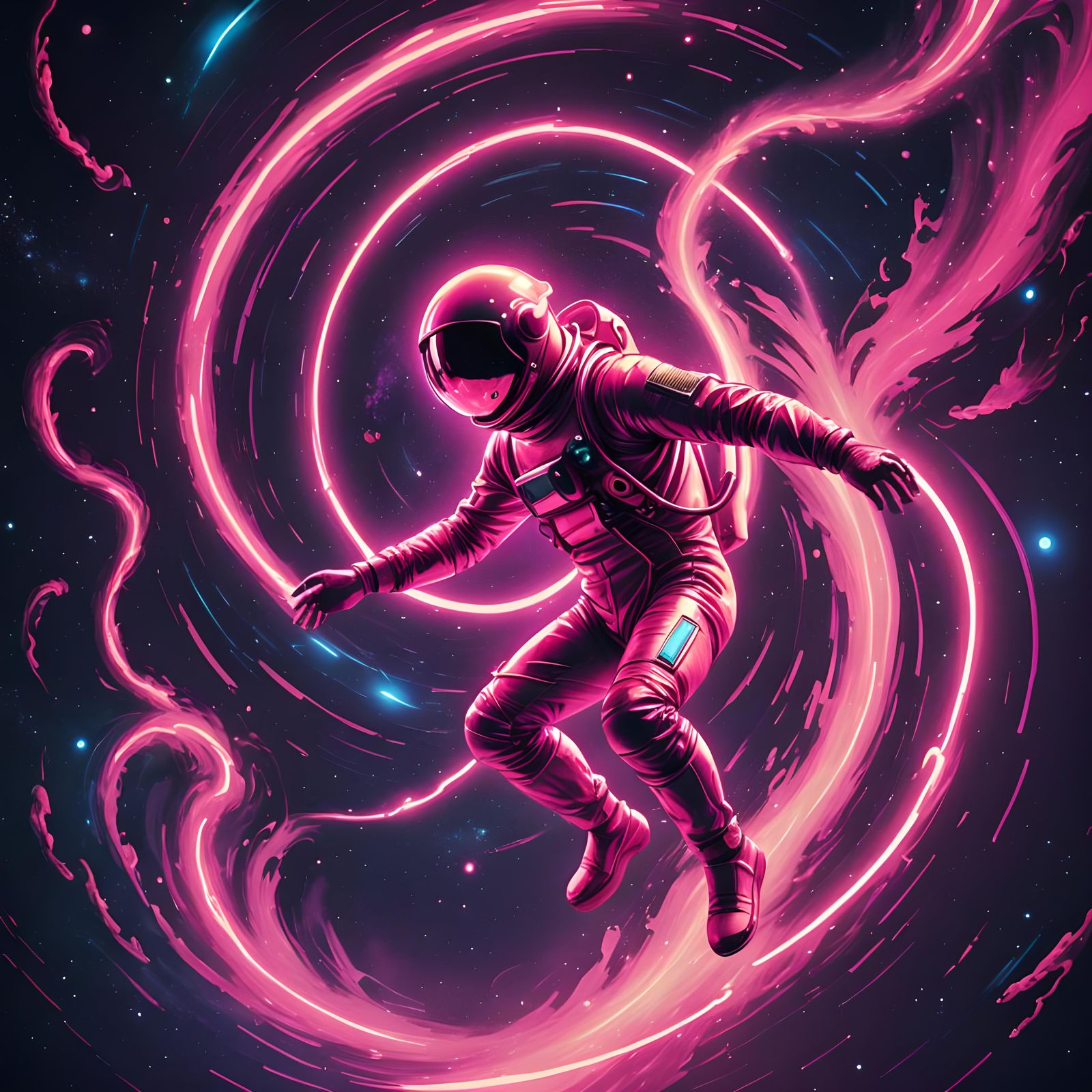 Astronaut Diving into Galactic Vortex in Synthwave Style