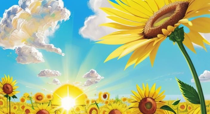 Create a painting of a very very sunny day,, portraying a very sunny day with impasto technique. Focus on extreme detail...