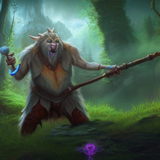 Bugbear Wielding Nature Magic in Detailed Matte Painting