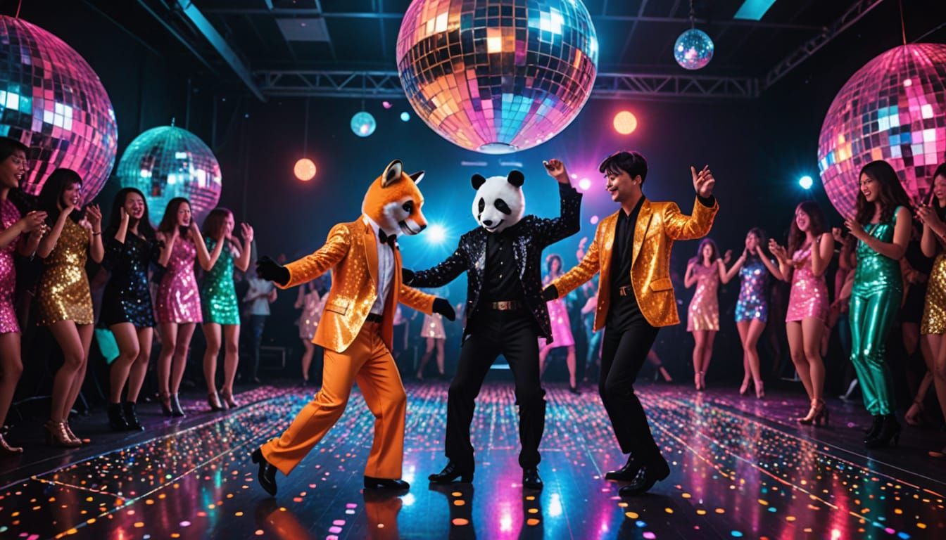 Neon Disco Dancers in Retro Style