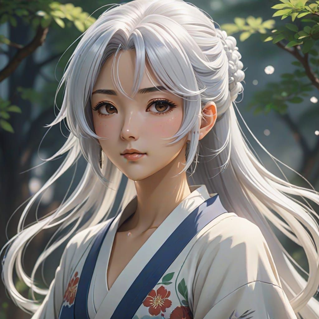 Ethereal Anime Goddess in Traditional Japanese Attire