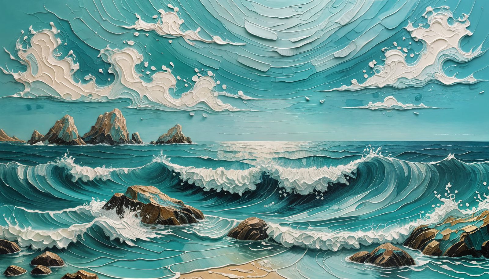 Turquoise Tranquility: Impasto Painting of a Calm Sea