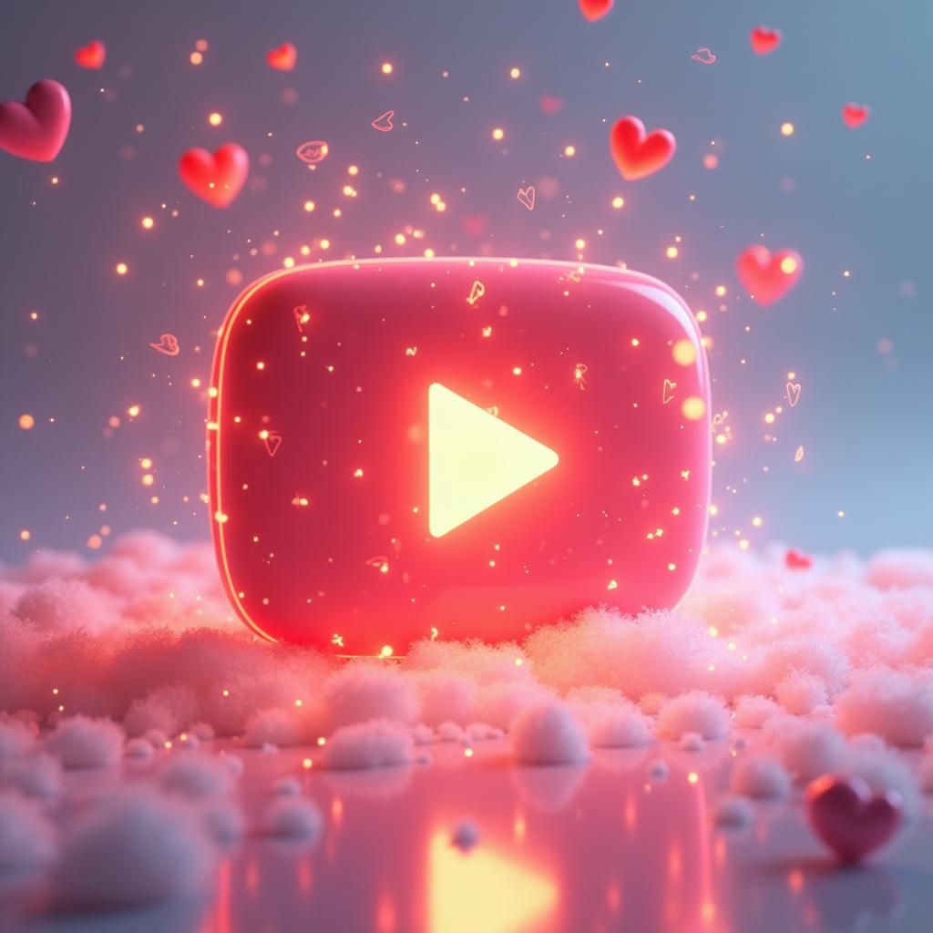 3D YouTube Icon with Lights and Hearts