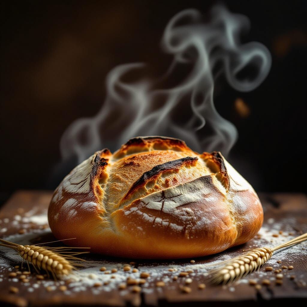 Golden Russian Bread in Dark Fantasy Oil Painting