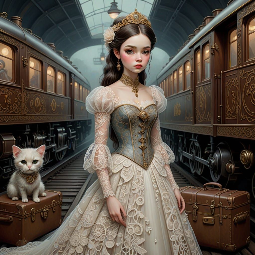 Ethereal Bride in Vintage Train-Inspired Wedding Gown