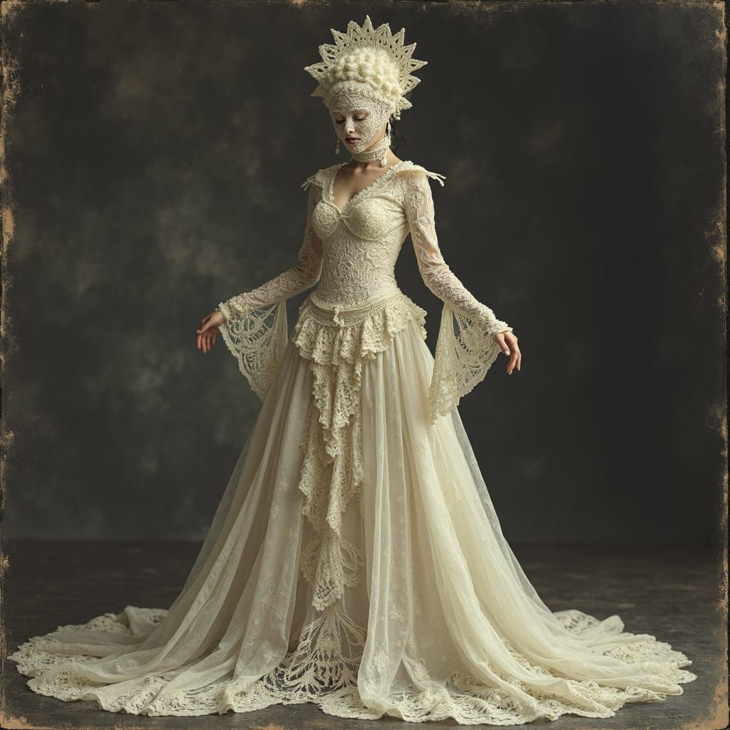 Ethereal Dancer in Lace: Vintage Autochrome Fantasy